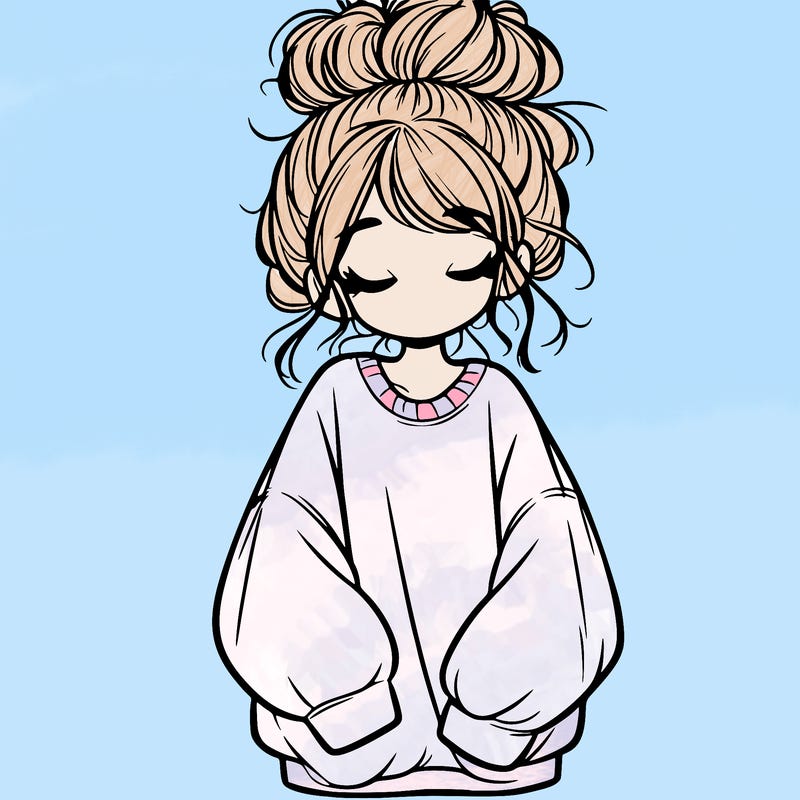 girl with baggy sweatshirt and messy bun
