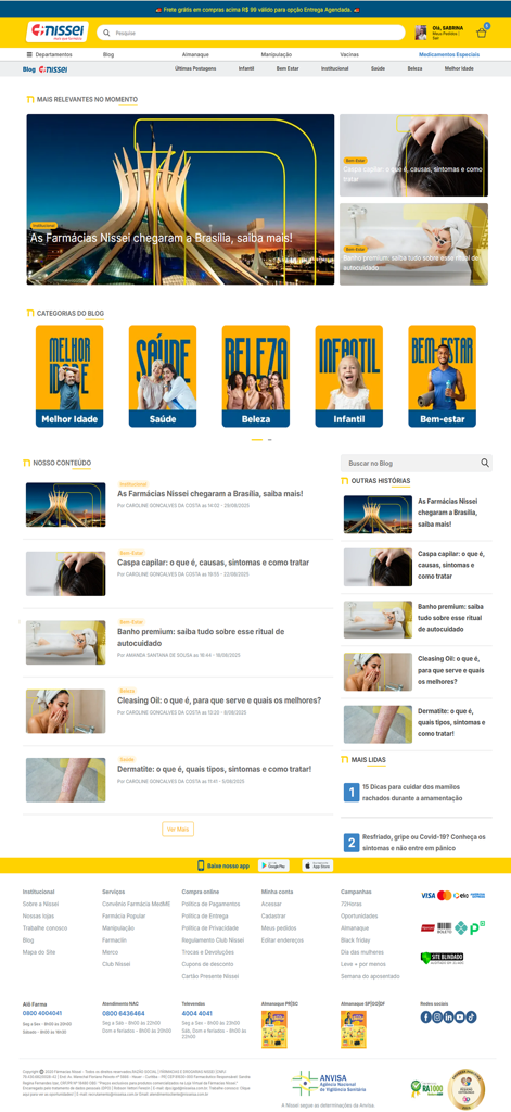 Farmácias Nissei - Página inicial do blog Farmacias Nissei exibindo artigos e categorias de saúde, beleza e bem-estar.