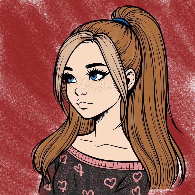 realistic girl with a high ponytail