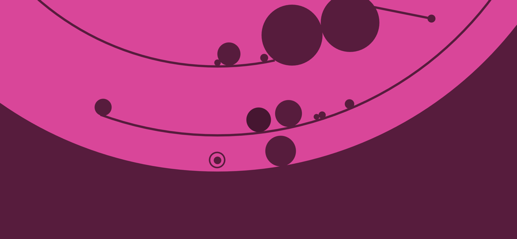 A minimalist physics platformer level in circloO showing a ball navigating curved paths with a pink background.