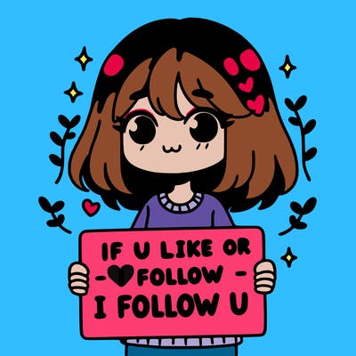 a girl holding a sign that says if u like or follow i will follow u