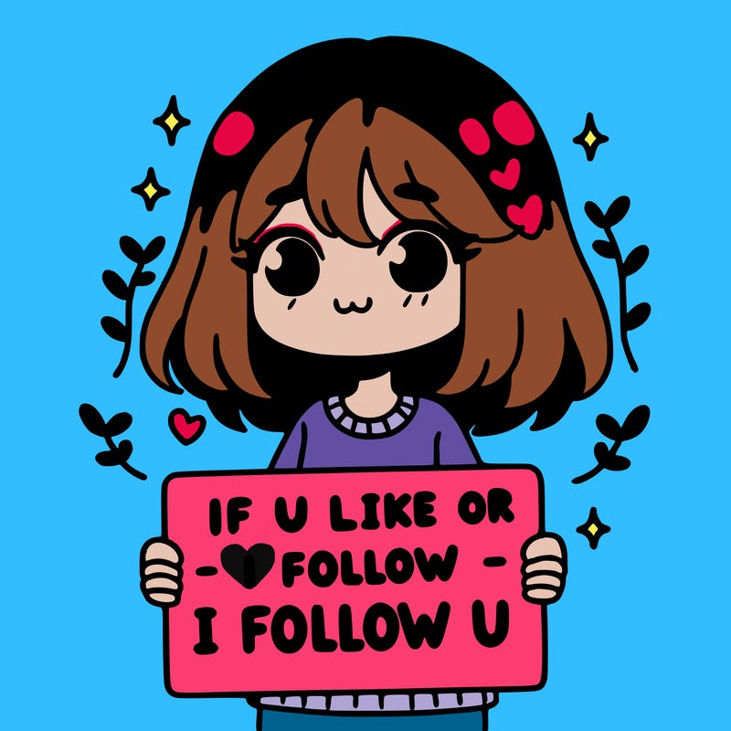a girl holding a sign that says if u like or follow i will follow u