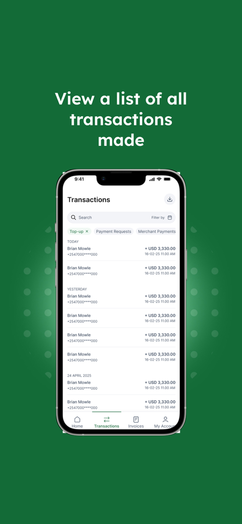 eCitizen Wallet - Interfaz de la aplicación eCitizen Wallet que muestra una lista del historial de transacciones recientes y pagos de recarga