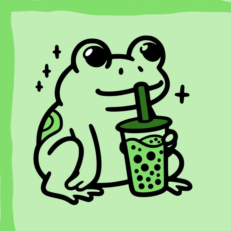 frog drinking boba tea