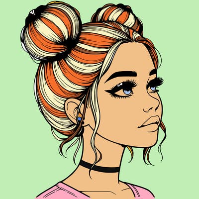 realistic girl with buns on the top of her head