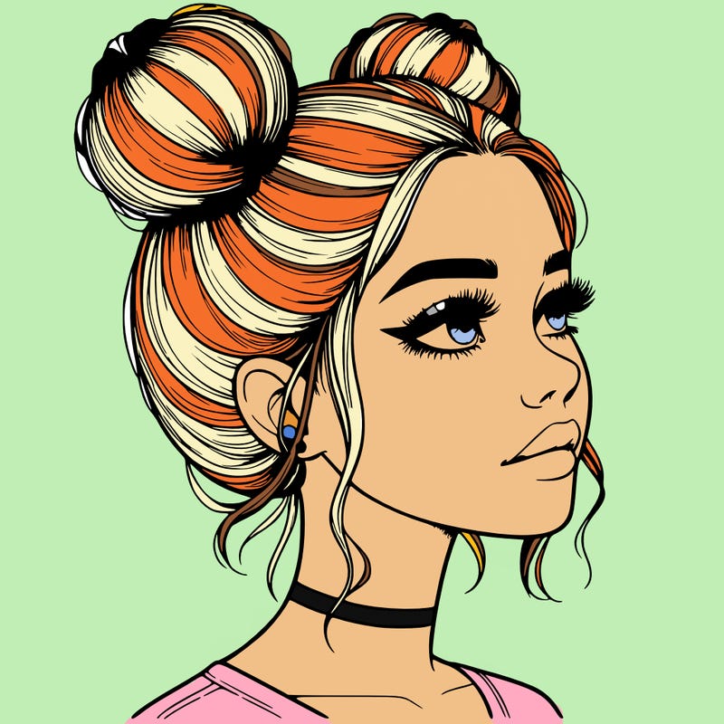 realistic girl with buns on the top of her head