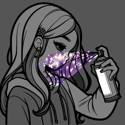 a realistic girl spray painting