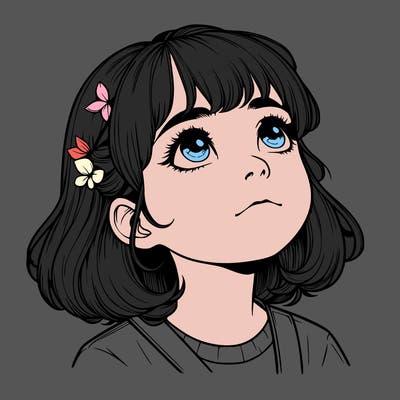 realistic girl looking up