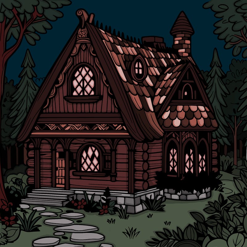 cottage core house in a magic forest