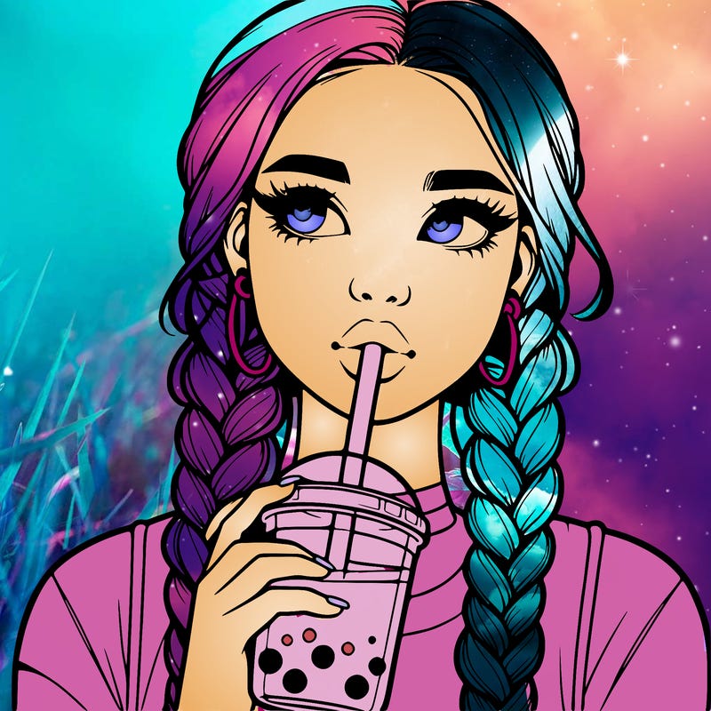 realistic girl with braided hair drinking boba