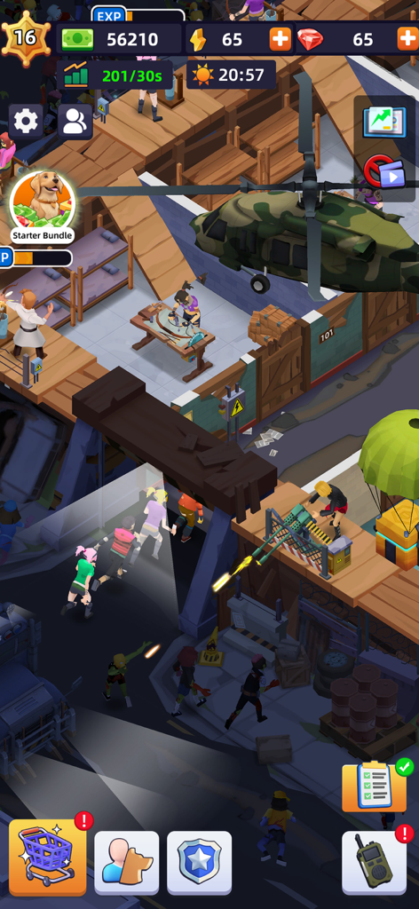 Idle Survivor Fortress Tycoon - Survivors crafting tools and defending a multi-level base from zombies in a post-apocalyptic idle game