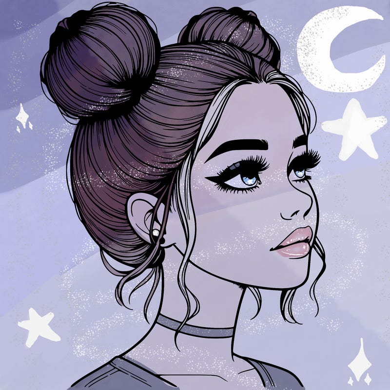 realistic girl with buns on the top of her head