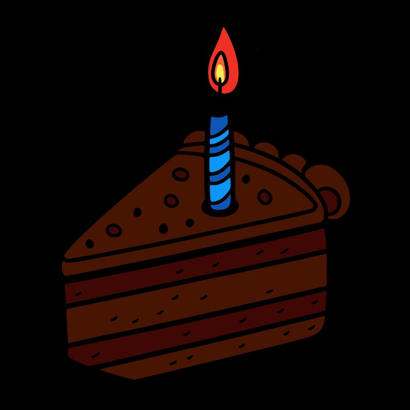 slice of birthday cake with a candle on it