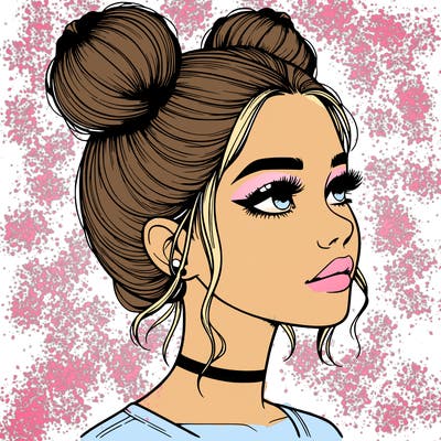 realistic girl with buns on the top of her head