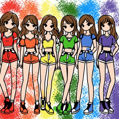 a group of girls wearing crop tops and shorts