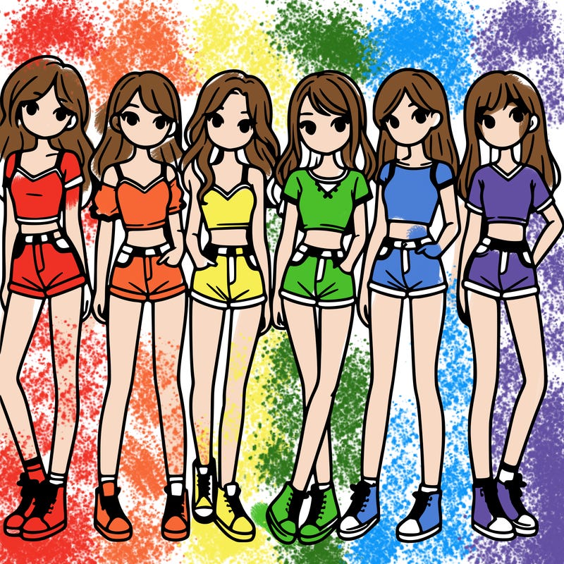 a group of girls wearing crop tops and shorts