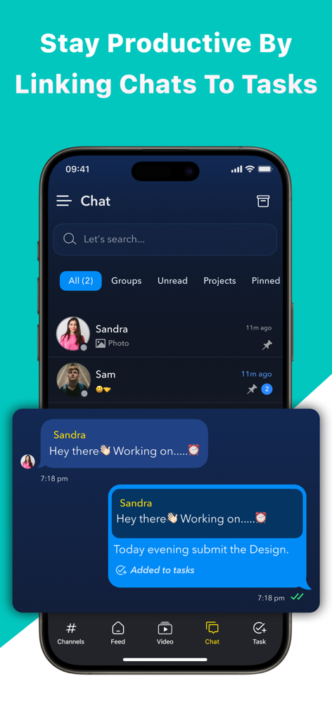 Pepul-Social Network app - Pepul app interface showing how to link chat messages directly to tasks for productivity