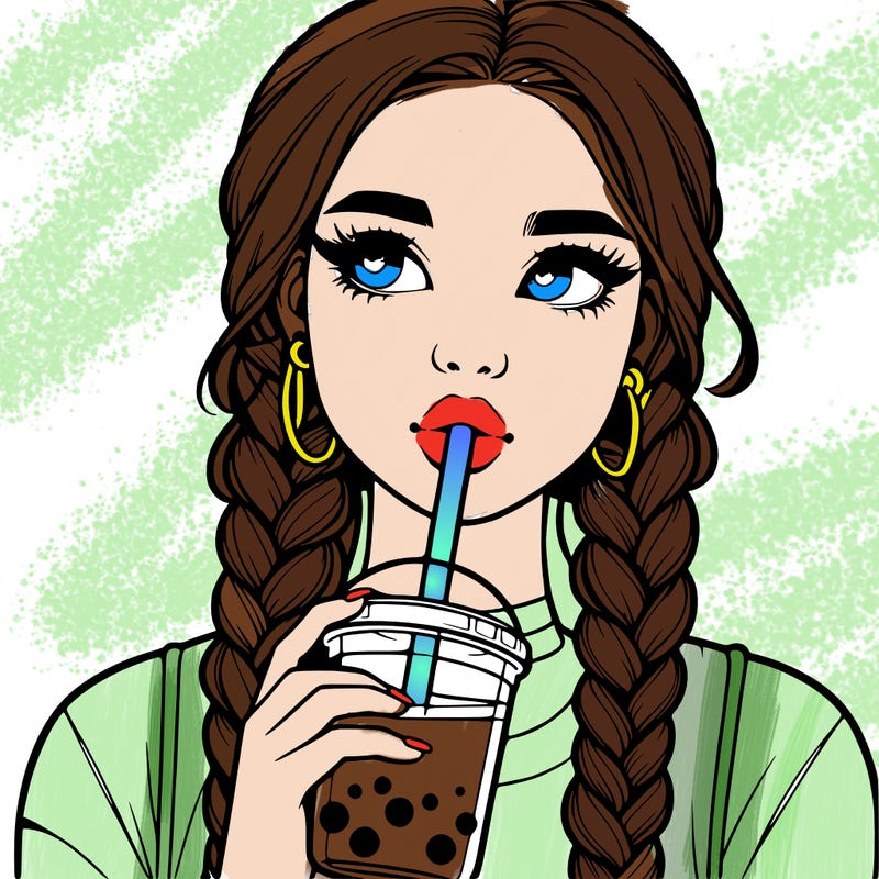 realistic girl with braided hair drinking boba