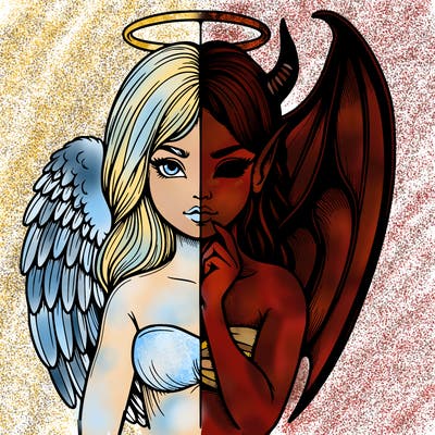 realistic angel half demon