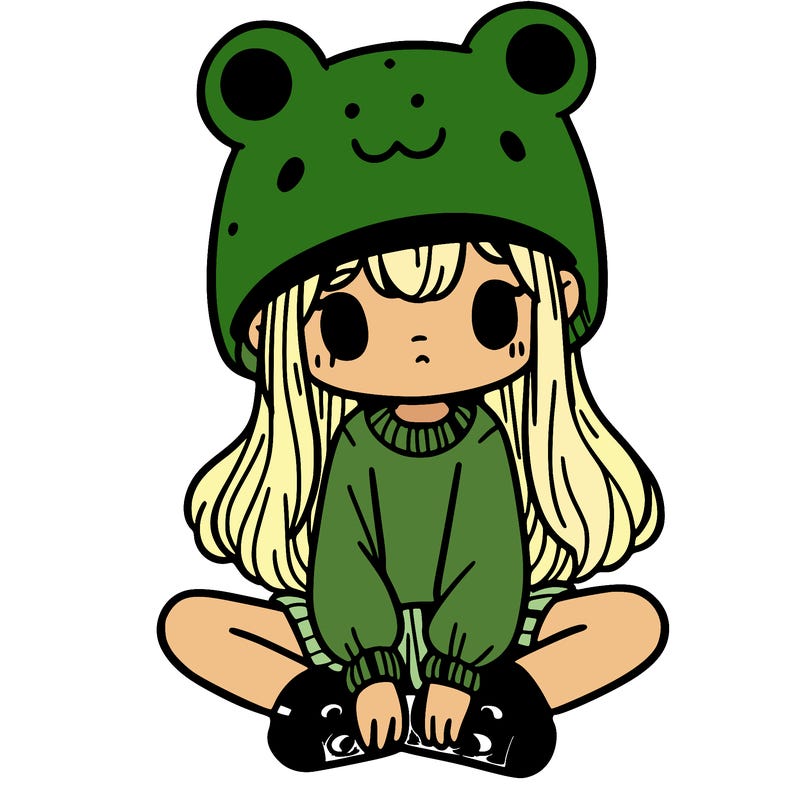 a girl wearing a frog hat and some frog socks