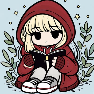 girl in oversized hoodie reading a book