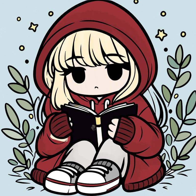 girl in oversized hoodie reading a book