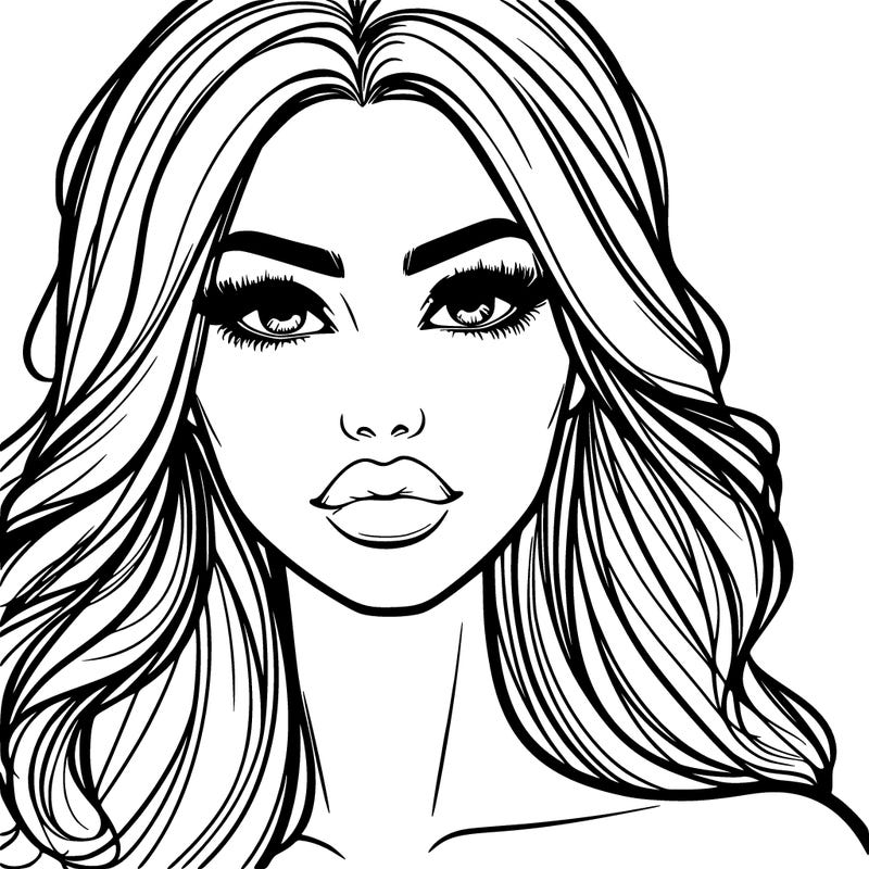 beautiful woman with full lips and long hair and nice eyes