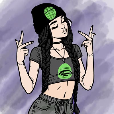 realistic teenage girl with braids and a beanie and crop top doing 🫶🏼