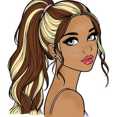realistic pretty girl with high pony tail