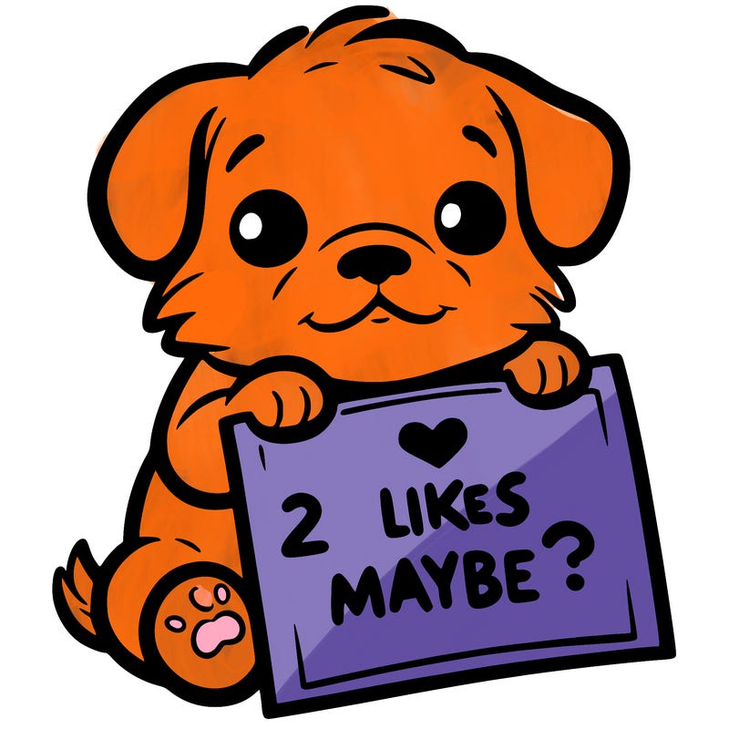 a puppy holding a sign that says 2 likes maybe?