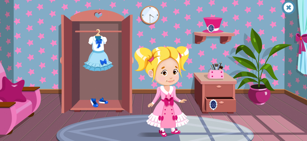 Like Nastya Game - Nastya character standing in a star patterned bedroom with a wardrobe