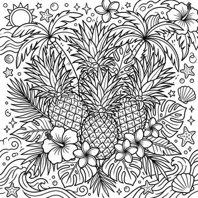 Get ready for a sun-kissed escape with this delightful pineapple coloring page. It's packed with tropical flair, perfect for bringing summer relaxation to your fingertips.