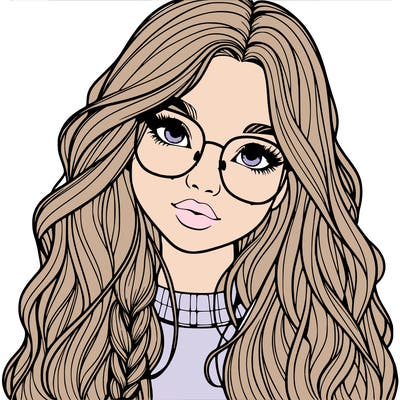 girl with long hair and freckles and glasses realistic