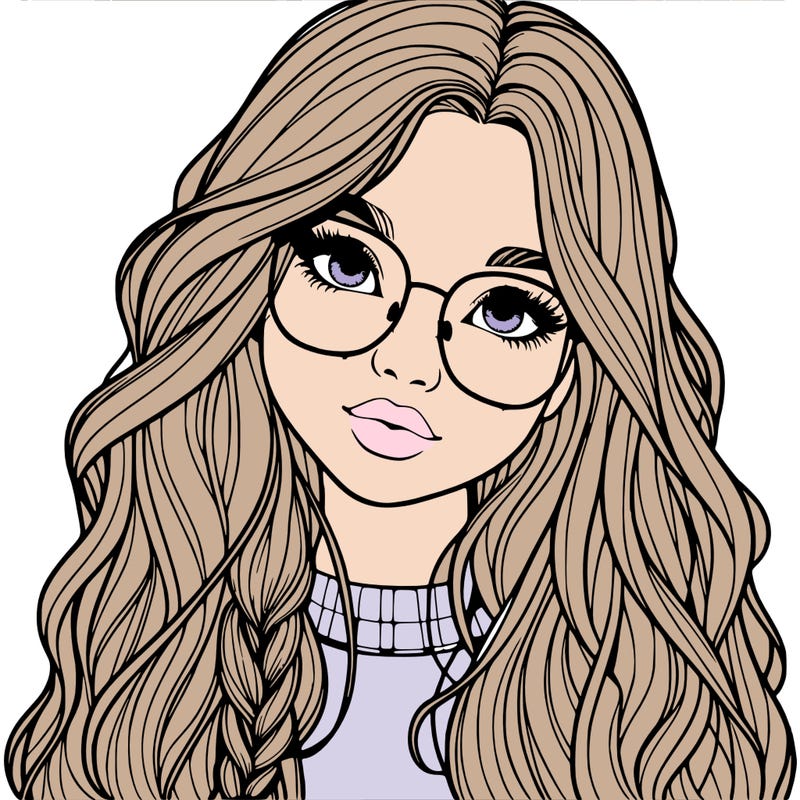 girl with long hair and freckles and glasses realistic