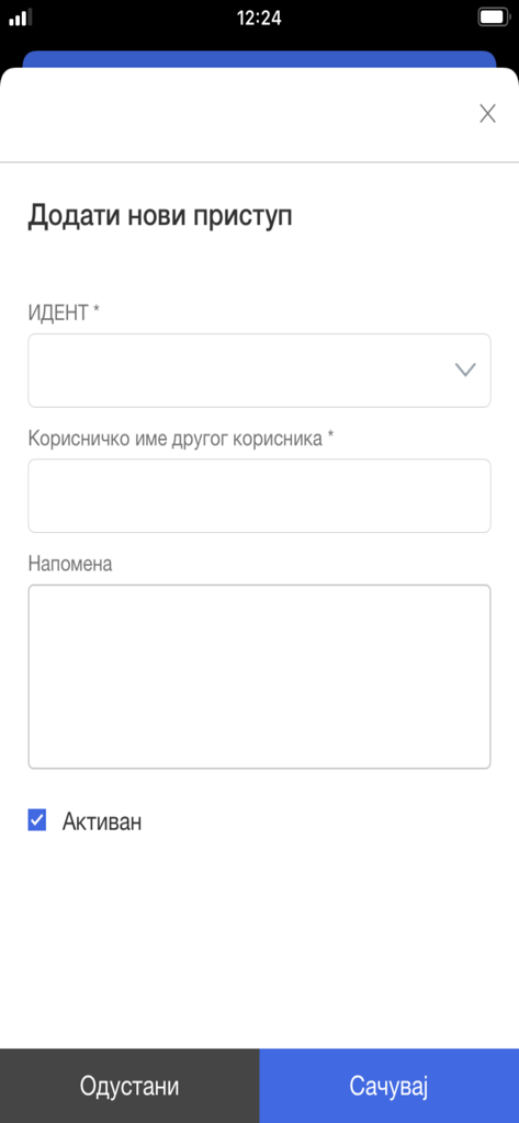 eSanduče - Form to add new access for utility bill management in the esanduce app