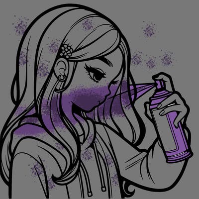 a realistic girl spray painting