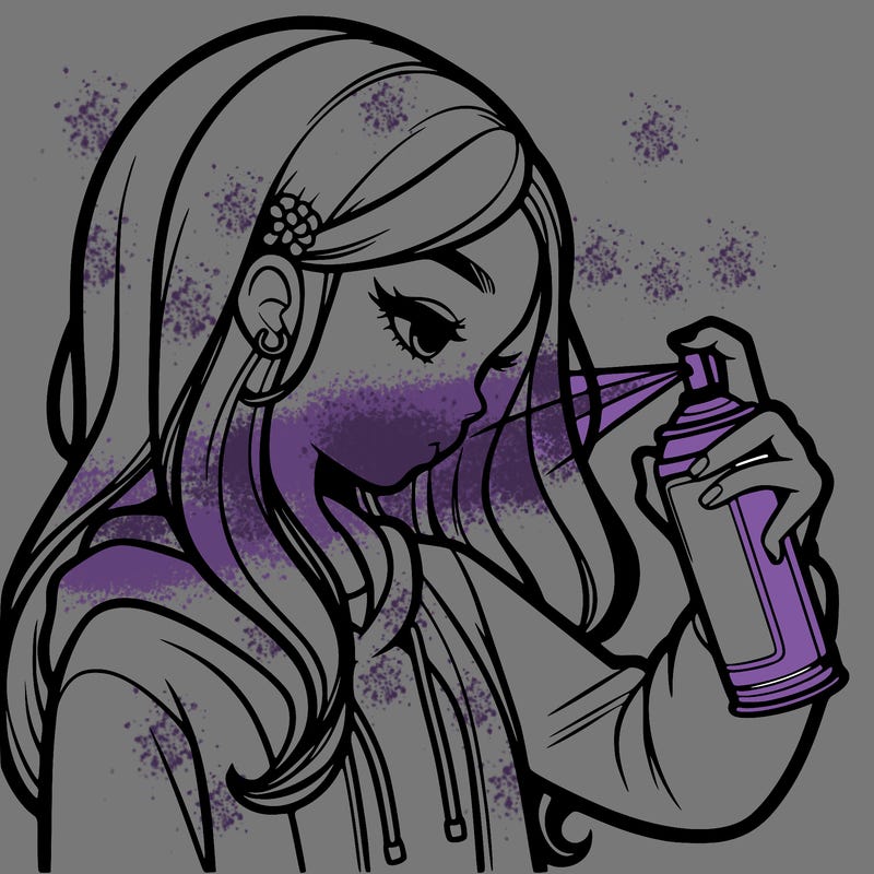 a realistic girl spray painting