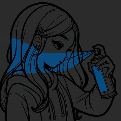 a realistic girl spray painting