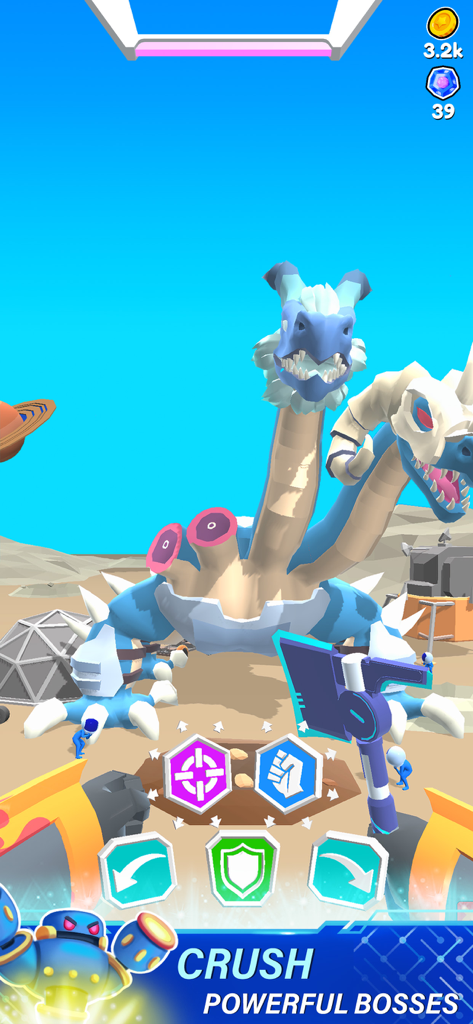 Batalla de robots contra un jefe dinosaurio gigante de múltiples cabezas