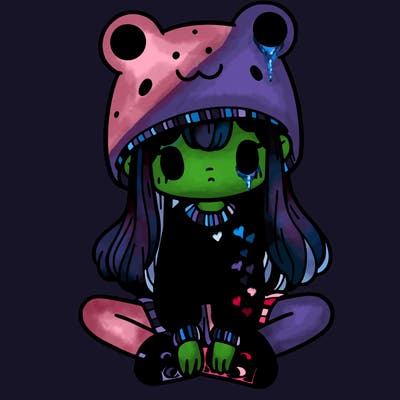 a girl wearing a frog hat and some frog socks