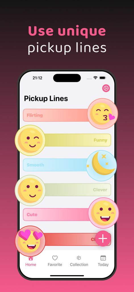 Pickup Lines - Flirt Message - Interface of the Pickup Lines app showing categories for unique flirt messages and romantic quotes.