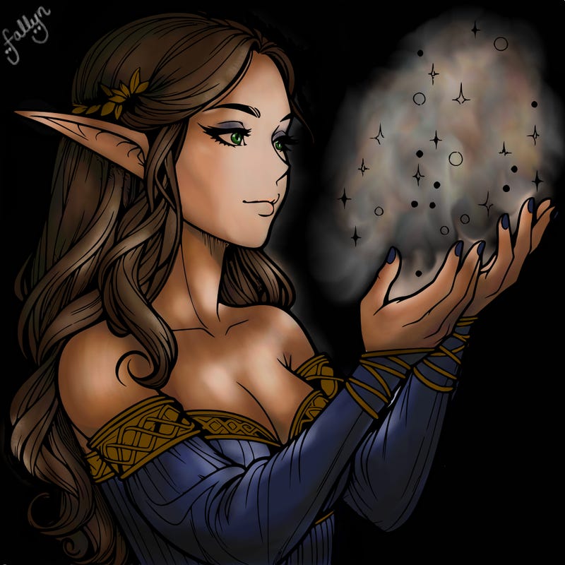 realistic elf girl doing magic