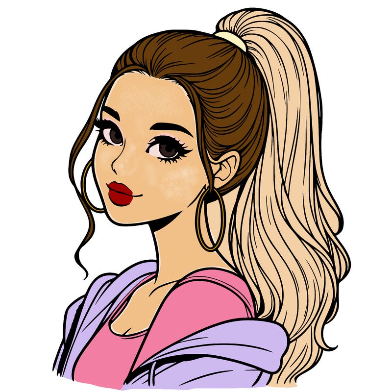 realistic girl with a high ponytail