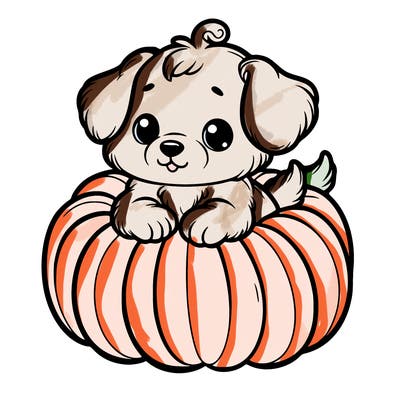cute little puppy in a pumpkin