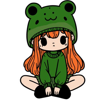 a girl wearing a frog hat and some frog socks
