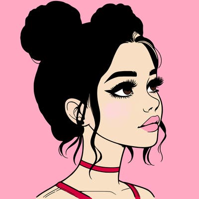 realistic girl with buns on the top of her head