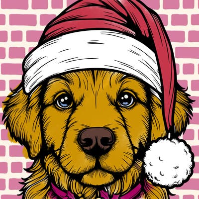 realistic dog with a christmas hat