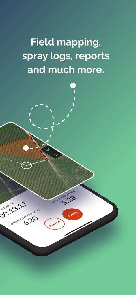 Smartphone screen showing Farmable app field mapping and GPS tracking features