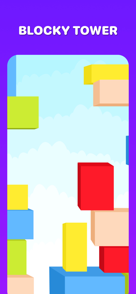 Playbite - Mobile Arcade - Gameplay screen of Blocky Tower mini game on Playbite mobile arcade app showing colorful stacked blocks