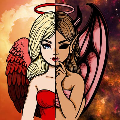 realistic angel half demon